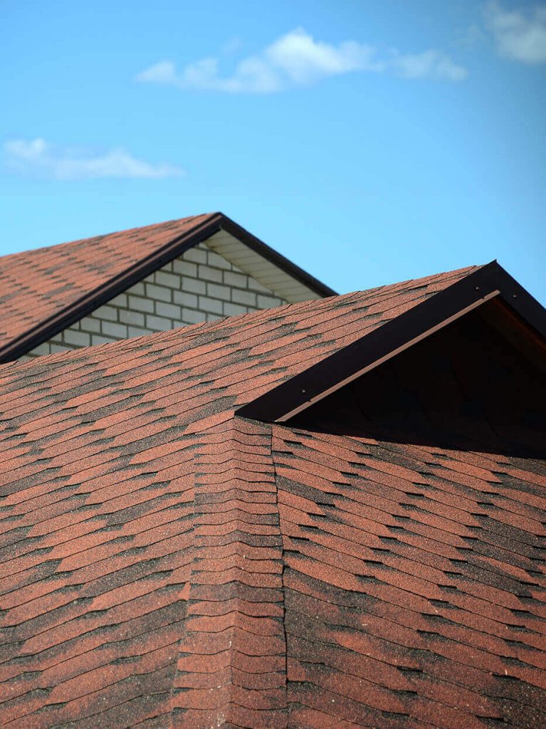 Details of new residential asphalt shingle roof in excellent condition.