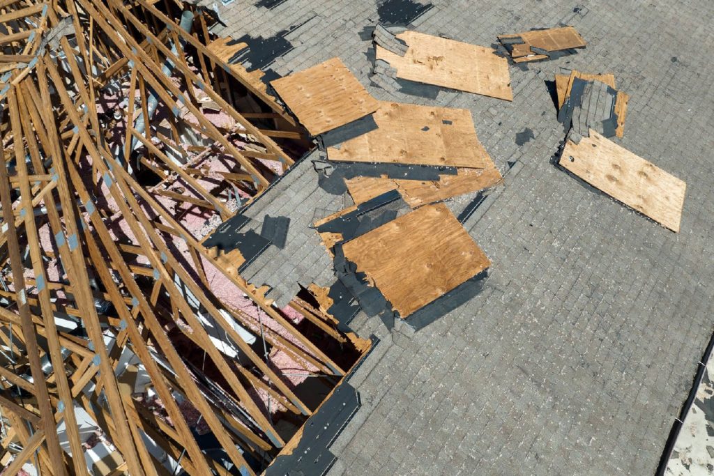 Residential roof renovation with less debris due to the use of recycled materials.